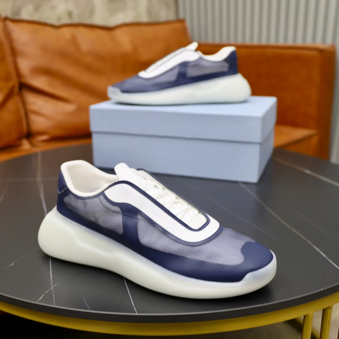 Men's Shoes 💰760💰 PRADA America's Cup Recycled Nylon and Bike Fabric Sneakers Practical and innovative, these regenerated nylon sneakers are modern, with lightweight soles and minimalist details. The upper is decorated with temperature-locking adhesive tape, screen-printed ADA logo, nylon loop shoelaces, T sole, made of ultra-light foam rubber filling material, rubber pattern texture, sole height: 40 mm, removable fabric-covered insole, Size 39-44